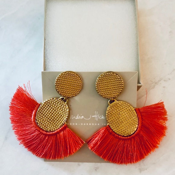 INDIA HICKS NWT GOLDEN FAN EARRINGS CORAL - Picture 2 of 4